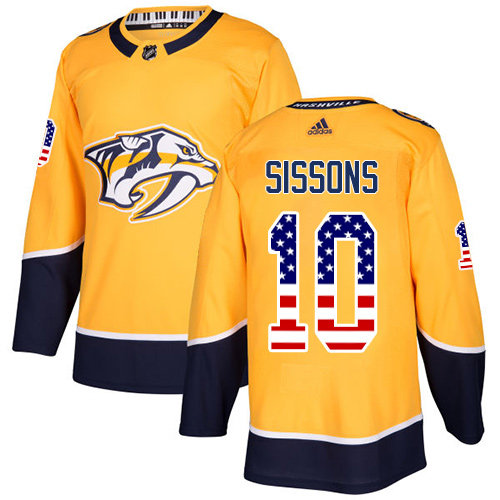 Adidas Predators #10 Colton Sissons Yellow Home Authentic USA Flag Stitched NHL Jersey - Click Image to Close